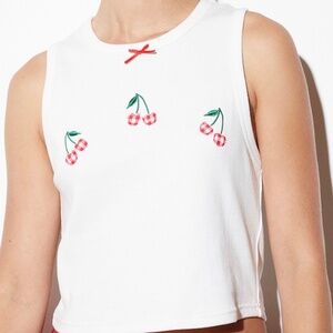PacSun white tank top with gingham cherries